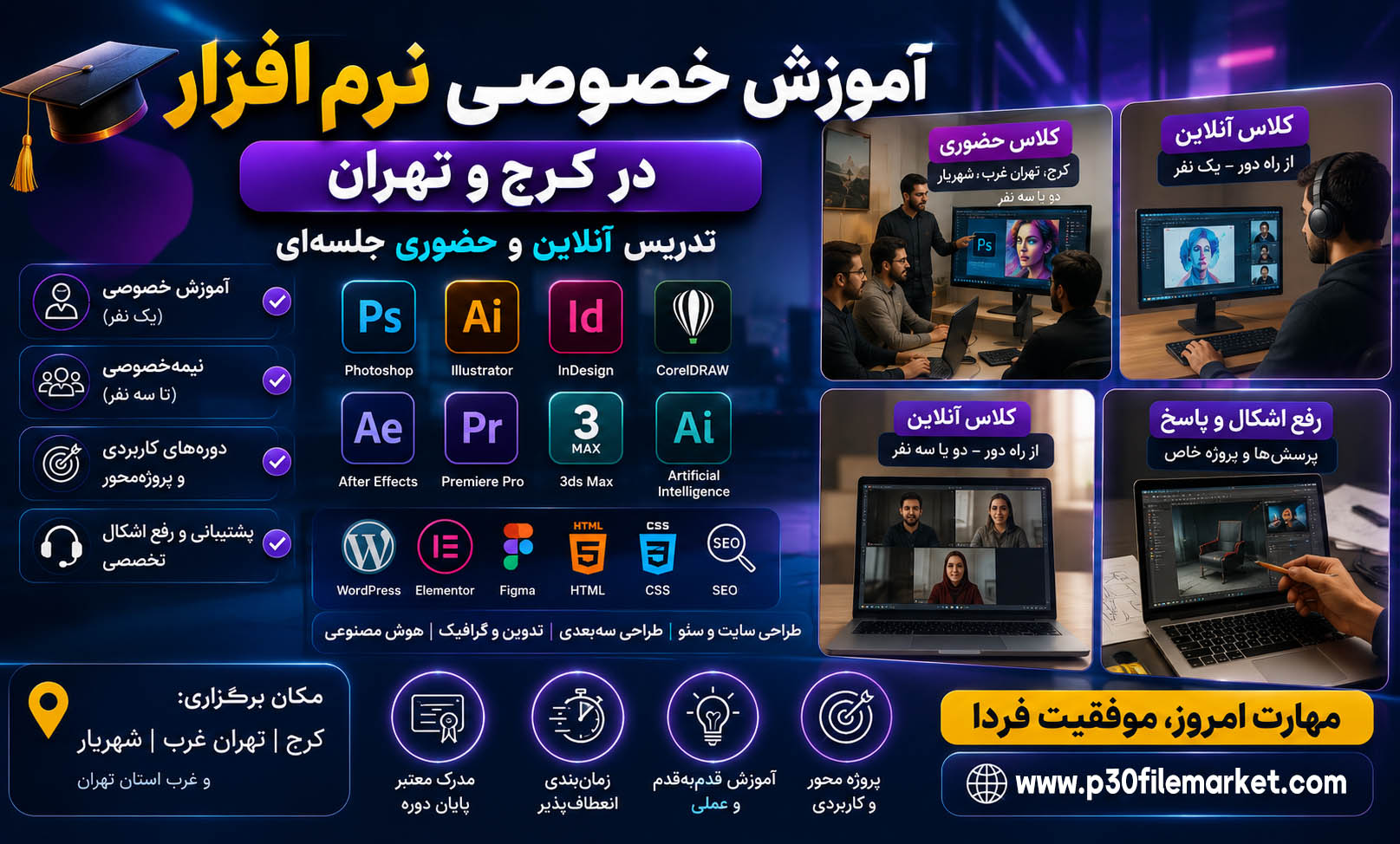 آموزش خصوصی نرم‌افزار در کرج و تهران | تدریس آنلاین و حضوری جلسه‌ای